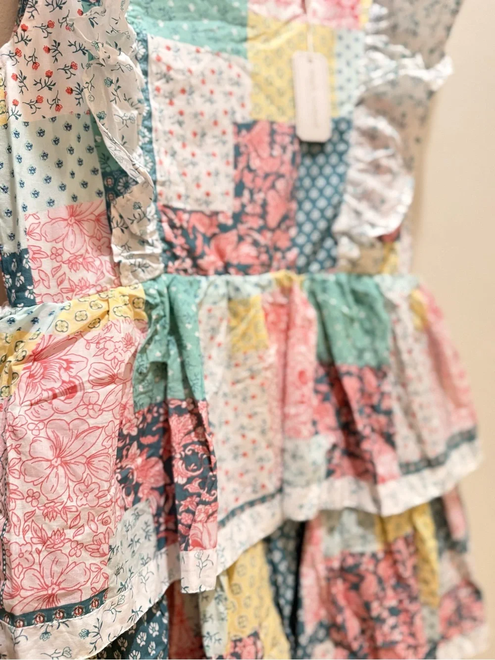 Simply Southern Patchwork Ruffle Tiered Maxi Dress - Pink, Green, Yellow, Blue - Picture 2 of 3